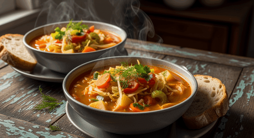 Vegan Cabbage Soup In Bowls