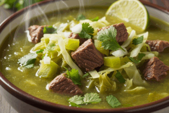 Beef And Cabbage Soup In Tomatillo Broth