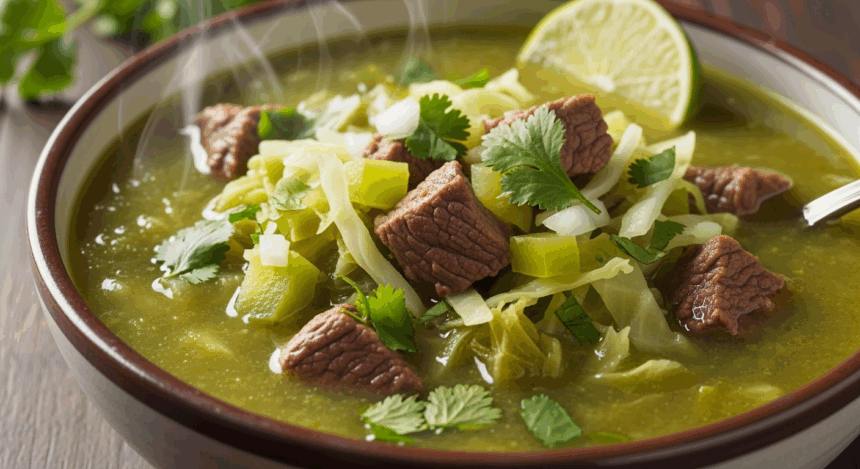 Beef And Cabbage Soup In Tomatillo Broth