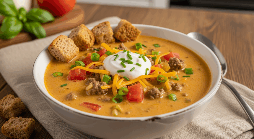 Macro Friendly Cheeseburger Soup