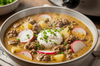 Keto Crockpot Creamy Potato & Hamburger Soup