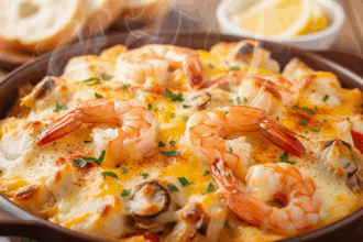 cheesy seafood casserole with shrimp