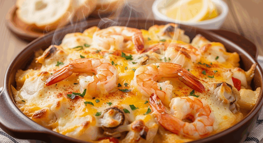 cheesy seafood casserole with shrimp