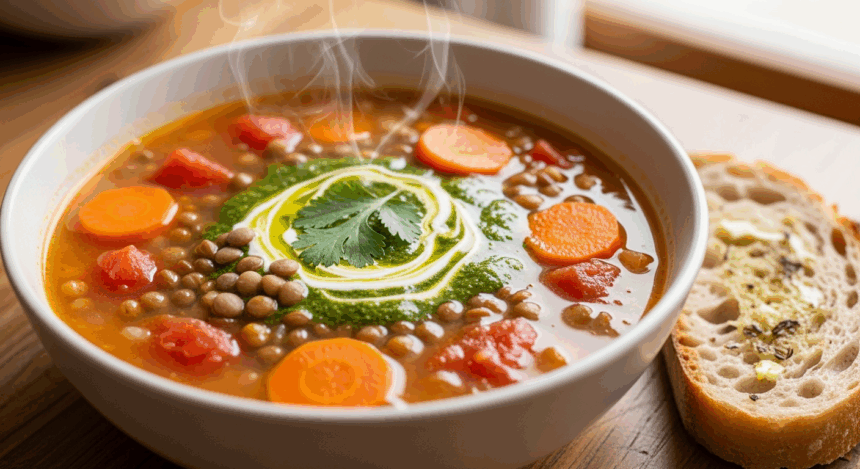Vegetarian Tomato Carrot Lentil Soup