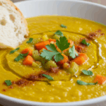 Yellow Lentil Soup In White Bowl