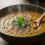 Bowl Of Lentil Soup With Wooden Spoon
