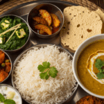 Indian Meal With Rice And Lentil Soup