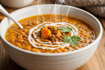 Sweet Potato Lentil Soup In Bowl