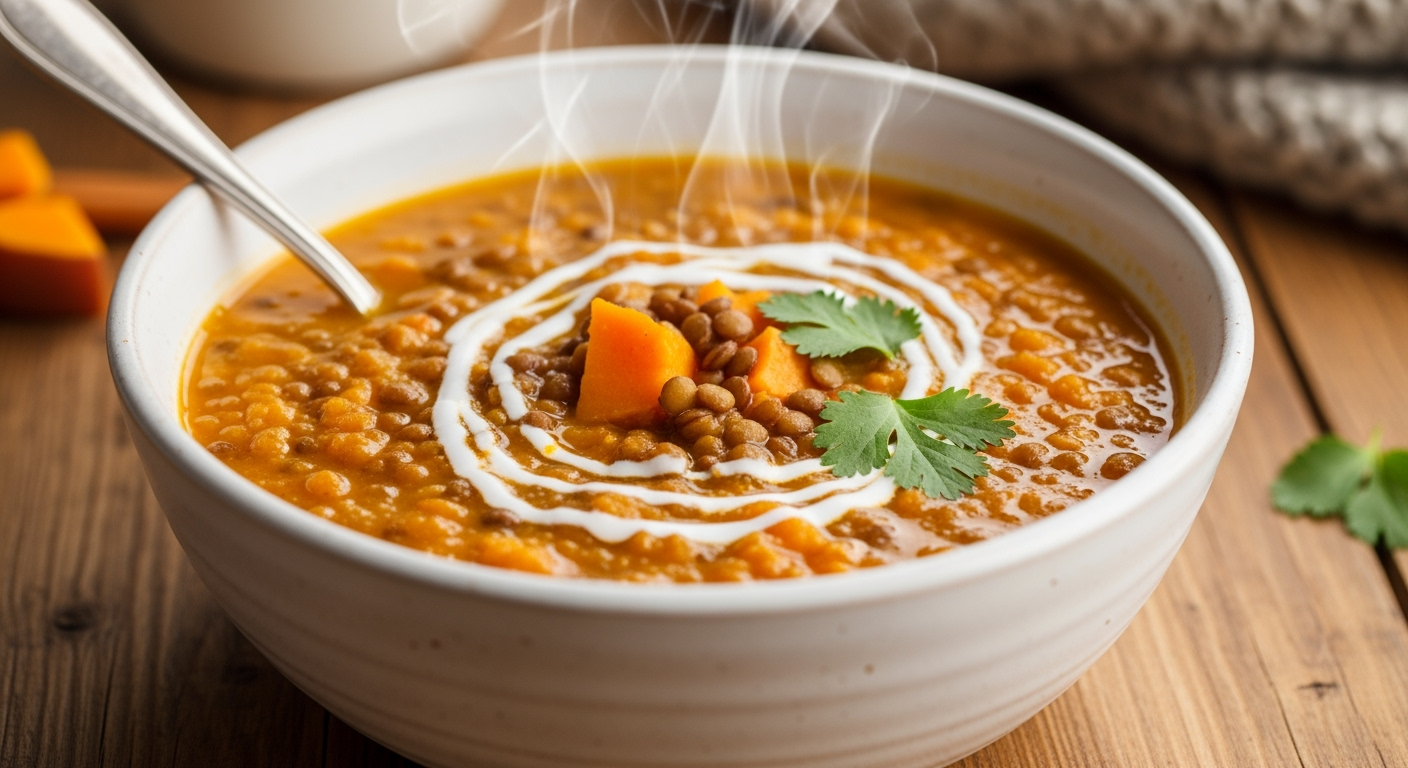 Sweet Potato Lentil Soup In Bowl