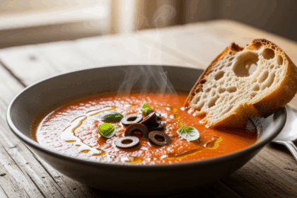 Bowl Of Tomato Soup With Olives