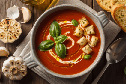 Bowl Of Tomato Soup With Garlic