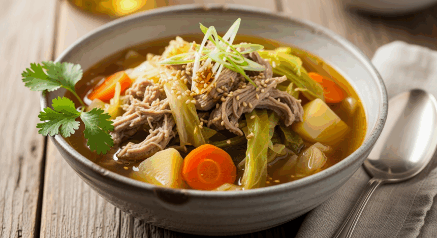 Bowl Of Pork And Cabbage Soup