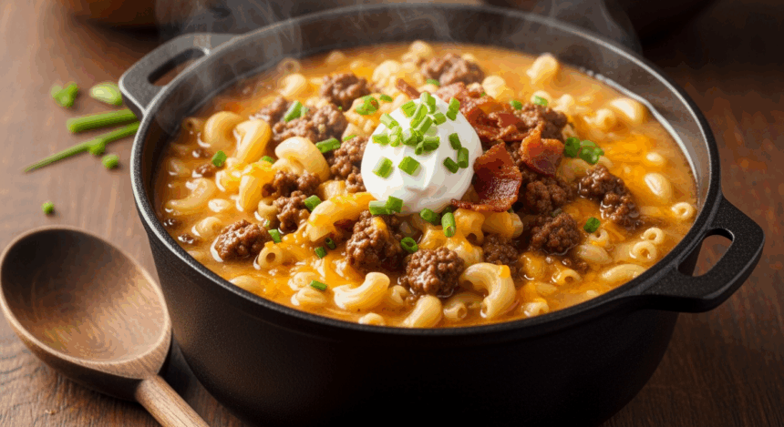 One Pot Macaroni Cheeseburger Soup