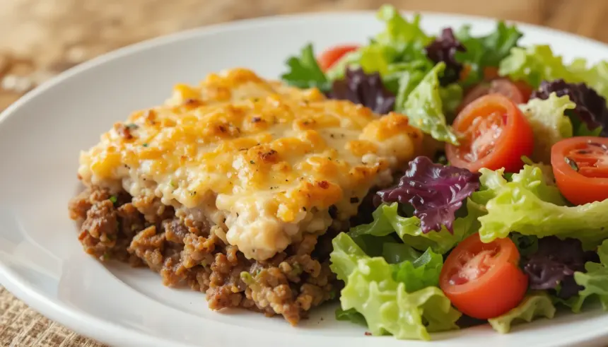 Cheesy Beef Casserole With Salad