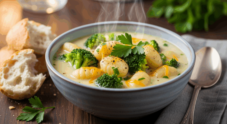 Broccoli Cheese Gnocchi Soup