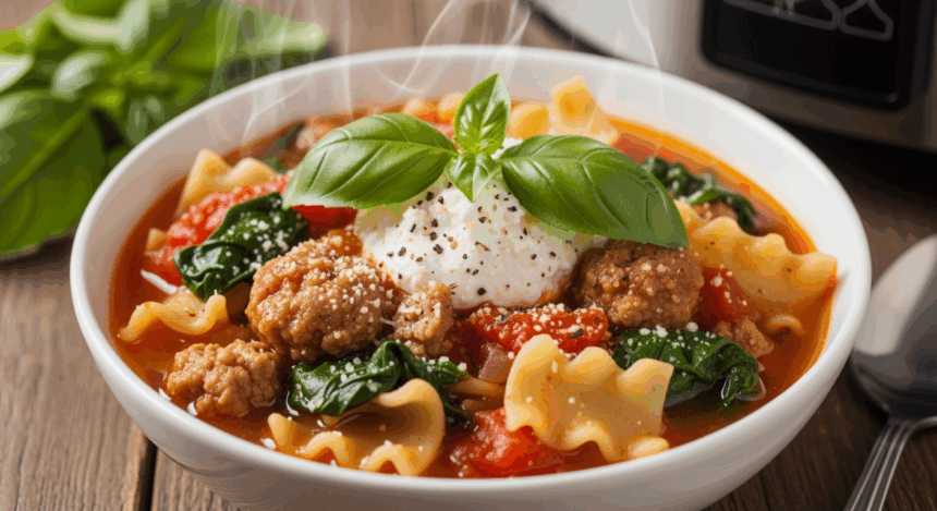 Healthy Crockpot Lasagna Soup