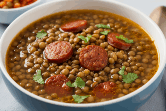 Bowl Of Lentil Soup With Sausage