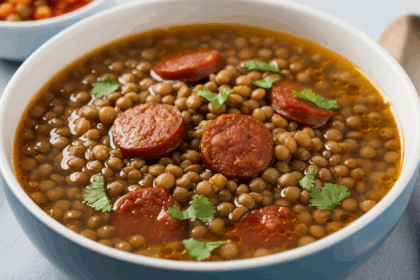 Bowl Of Lentil Soup With Sausage