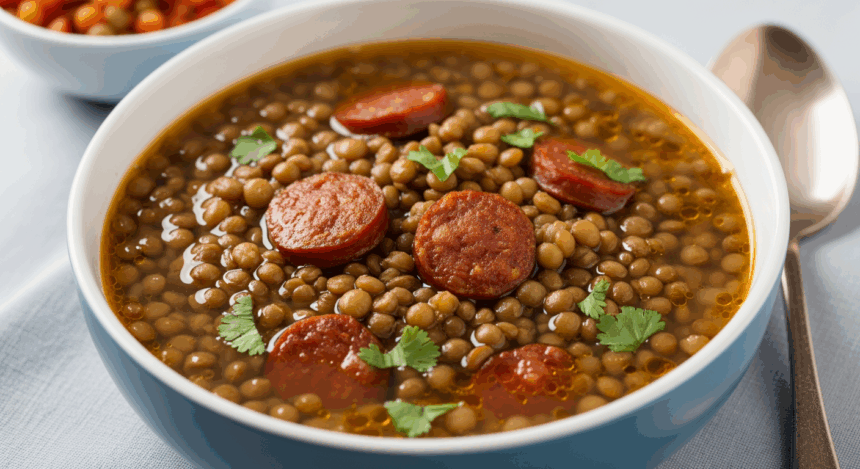 Bowl Of Lentil Soup With Sausage