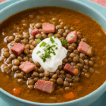 Bowl Of Lentil Soup With Ham