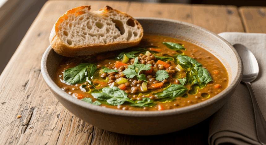 Bowl Of Spinach Lentil Soup