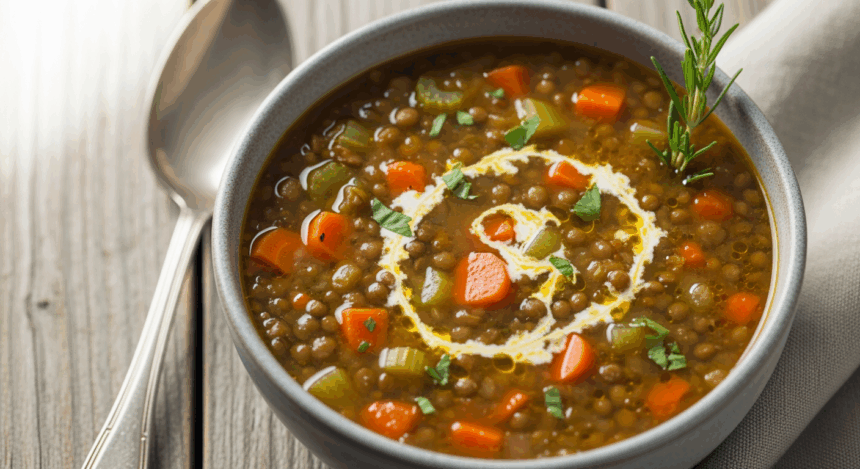 Bowl Of Lentil Soup With Carrots