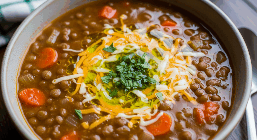 Bowl Of Lentil Soup With Cheese