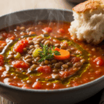 Tomato Lentil Soup In Bowl