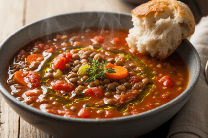 Tomato Lentil Soup In Bowl