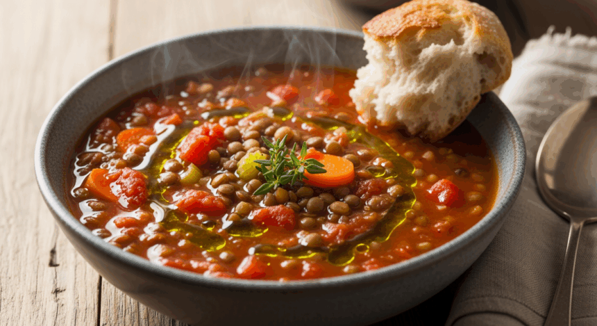 Tomato Lentil Soup In Bowl