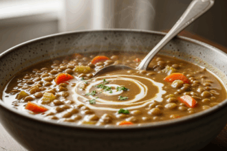 Bowl Of Lentil Soup With Cream