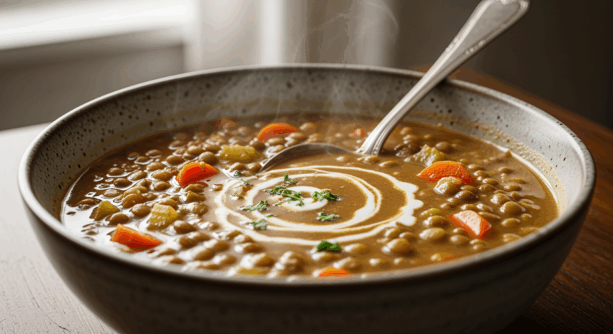 Bowl Of Lentil Soup With Cream