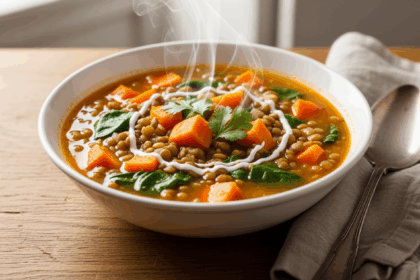 Sweet Potato Lentil Soup In Bowl