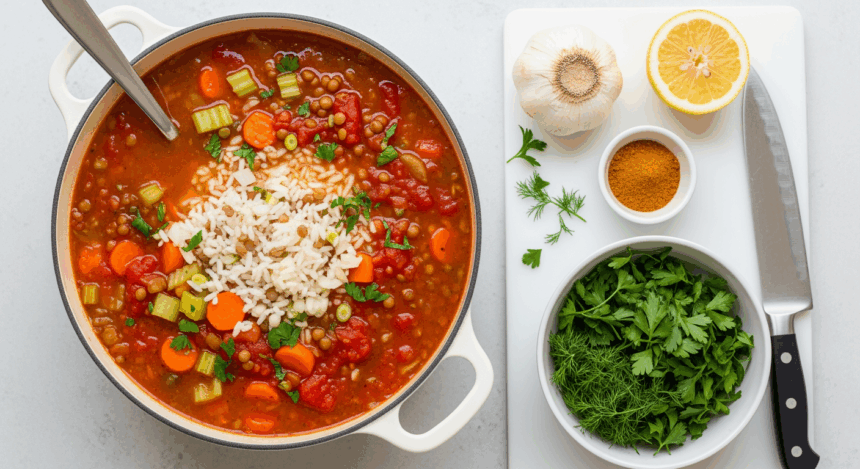 Mediterranean Lentil Soup With Rice