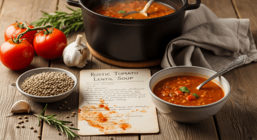 Rustic Tomato Lentil Soup Recipe