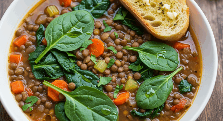 Lentil Soup With Spinach Leaves