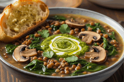 Spinach Lentil Mushroom Soup