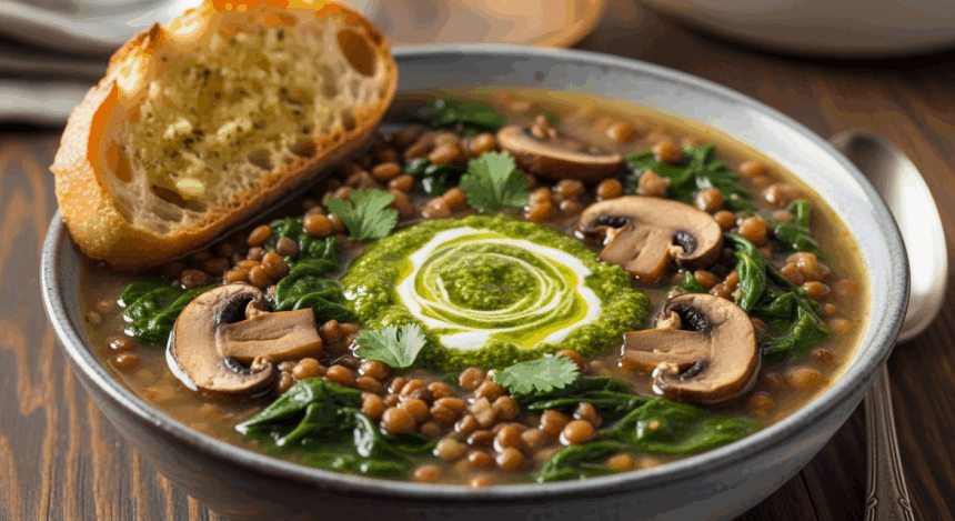 Spinach Lentil Mushroom Soup