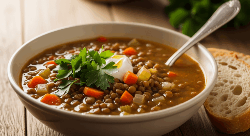 Bowl Of Lentil Soup With Parsley