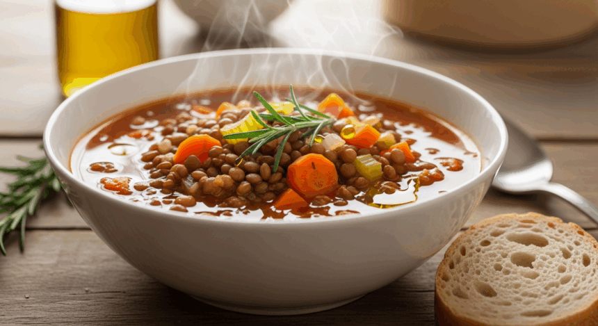 Bowl Of Lentil Soup With Rosemary