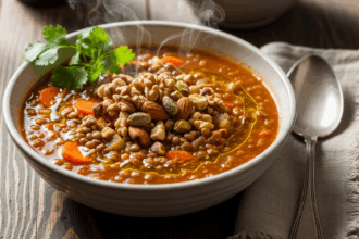 Bowl Of Lentil Soup With Nuts