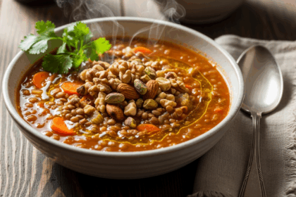 Bowl Of Lentil Soup With Nuts