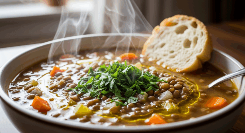 Lentil Soup With Parsley Garnish