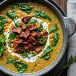Creamy Lentil & Spinach Soup With Bacon