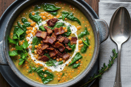 Creamy Lentil & Spinach Soup With Bacon