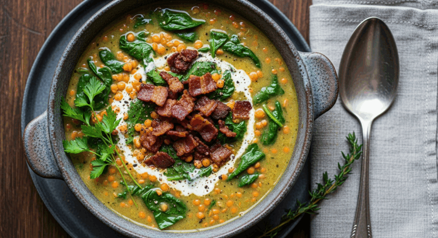 Creamy Lentil & Spinach Soup With Bacon