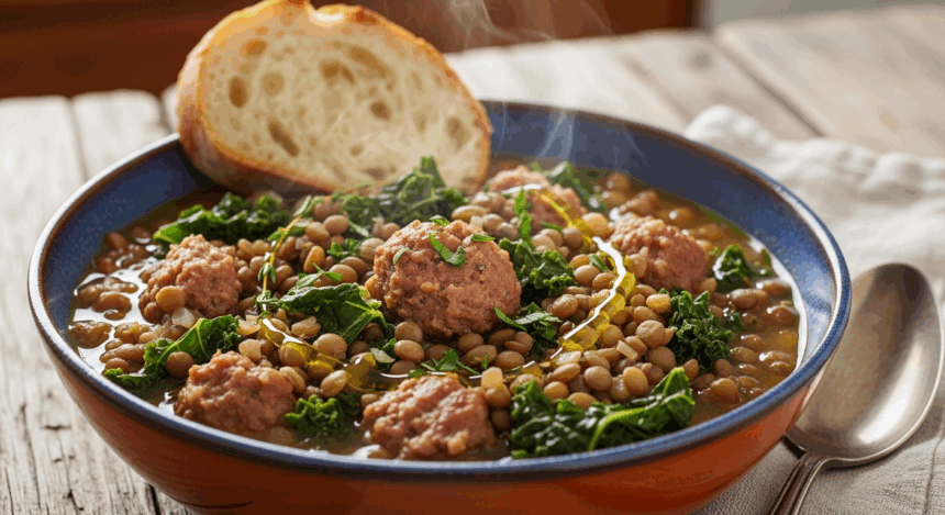 Hearty Sausage Lentil Kale Soup