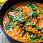 Red Lentil Spinach Soup Preparation