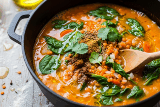 Red Lentil Spinach Soup Preparation