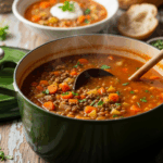 Homemade Lentil Soup In Pot
